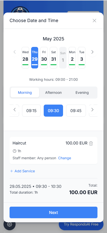 Screenshot for Simple and clear booking through a dedicated page for your customers