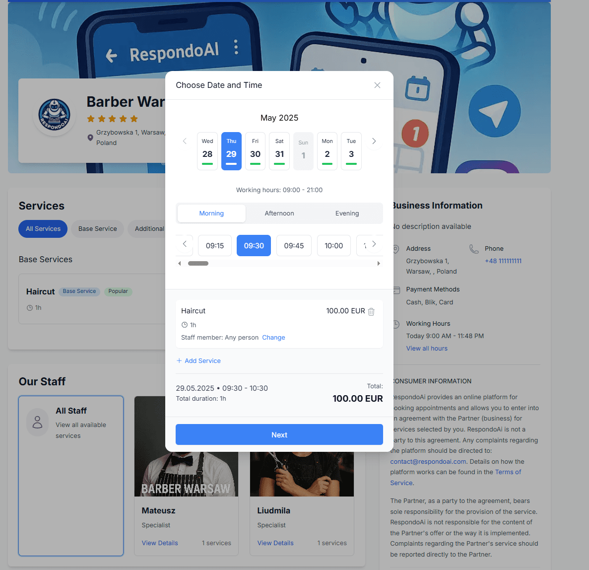 Screenshot for Einfache und klare Buchung über eine dedizierte Seite für Ihre Kunden
